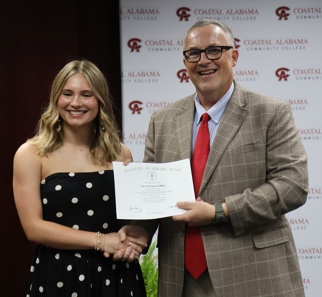 Stevie Grace Collins, a graduate of Thomasville High School, was recognized April 14 at the Honors and Awards Program at the Thomasville campus of Coastal Alabama Community College. She has named to the All-Alabama Academic Team and selected as a Coca-Cola Scholar. She is the daughter of Stephen and Dawn Collins.