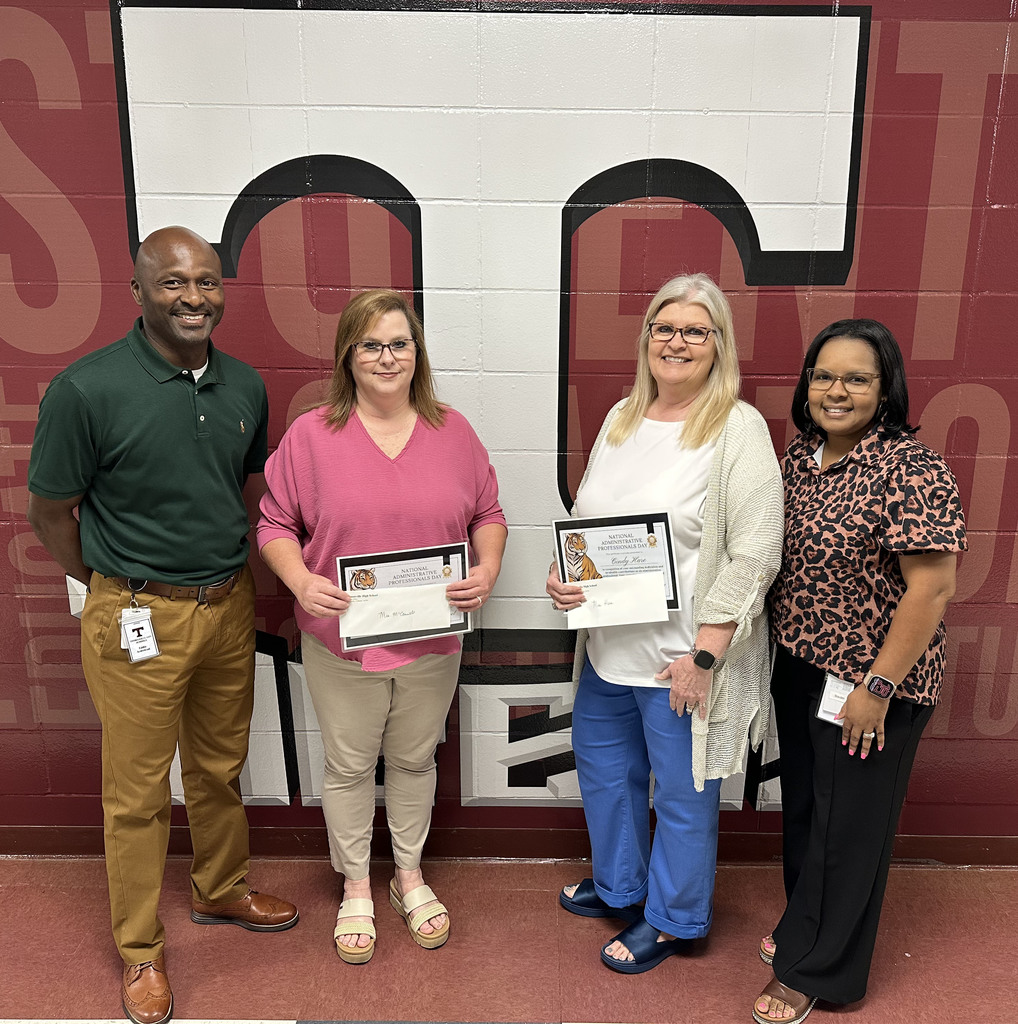 Candace McConnell, Bookkeeper, and Cindy Hare, Secretary, were recognized April 22 by Thomasville High School as part of Administrative Professionals Day. Pictured are Eddie Armstead Jr., THS Principal; McConnell; Hare; and April Bouler, THS Assistant Principal.