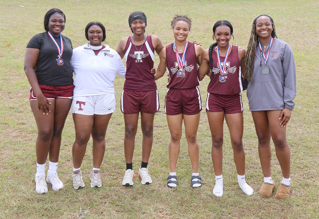 Members of the Thomasville High School Tigers Track team qualified April 25 for the state tournament with accomplishments at the State Sectionals Tournament in Andalusia. Pictured are Angel Johnson and Zion Howard, shot put; Kendra Kidd, long jump; Imani Brothers, 100, 200, and long jump; Lyric Thompson; 100, 200 and long jump; and Kirsten Marshall, shot put and discus. The State Tournament will be held May 1 and 2 at Cullman High School.