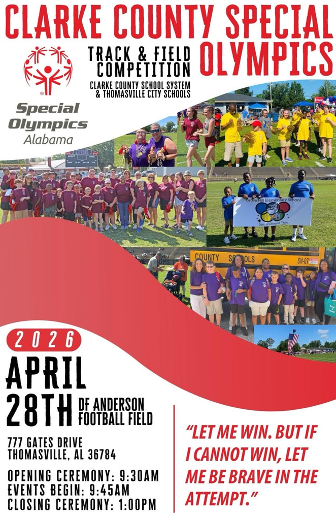 Special Olympics, 9:30 a.m. on Tuesday, April 28 at D.F. Anderson Field.