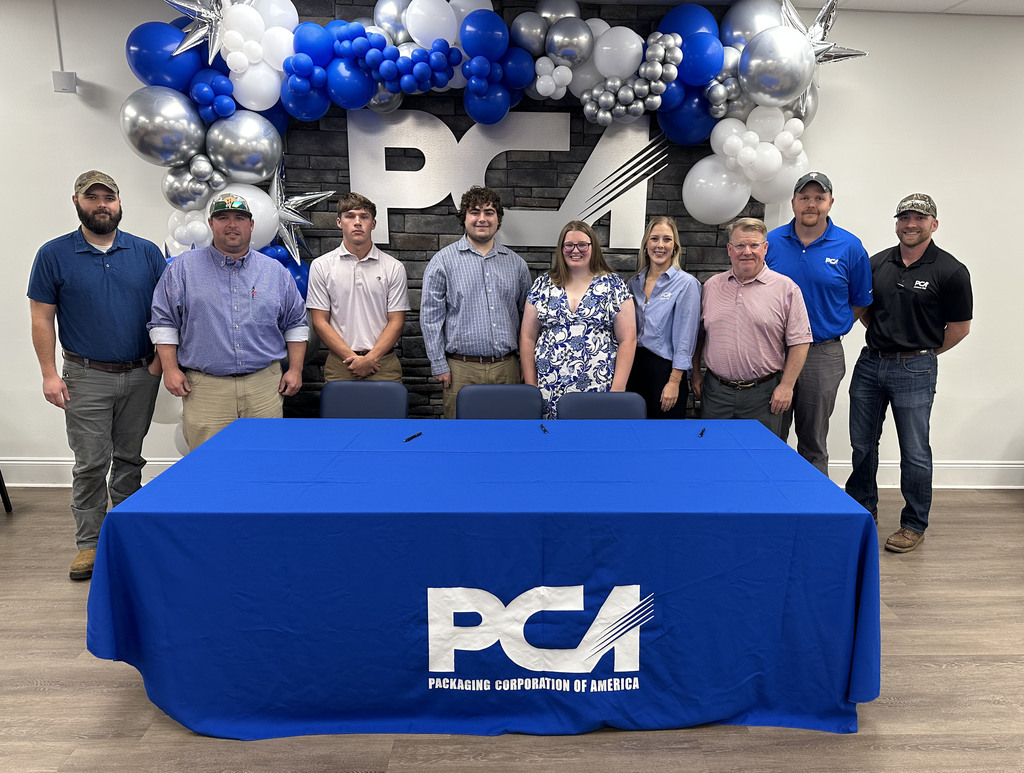 Holden Stacey, Charlie Nordan and Isabella Griffin have received engineering scholarships from the Packaging Corporation of America Mill in Jackson. The scholarships include full tuition. A ceremony was held May 8 at the mill, and the students were joined by family members and officials and staff of the PCA Mill. Stacey is a senior at Excel High School; Nordan is a senior at Thomasville High School; and Isabella Griffin is a T.R. Miller graduate, who will soon graduate from Coastal Alabama Community College.