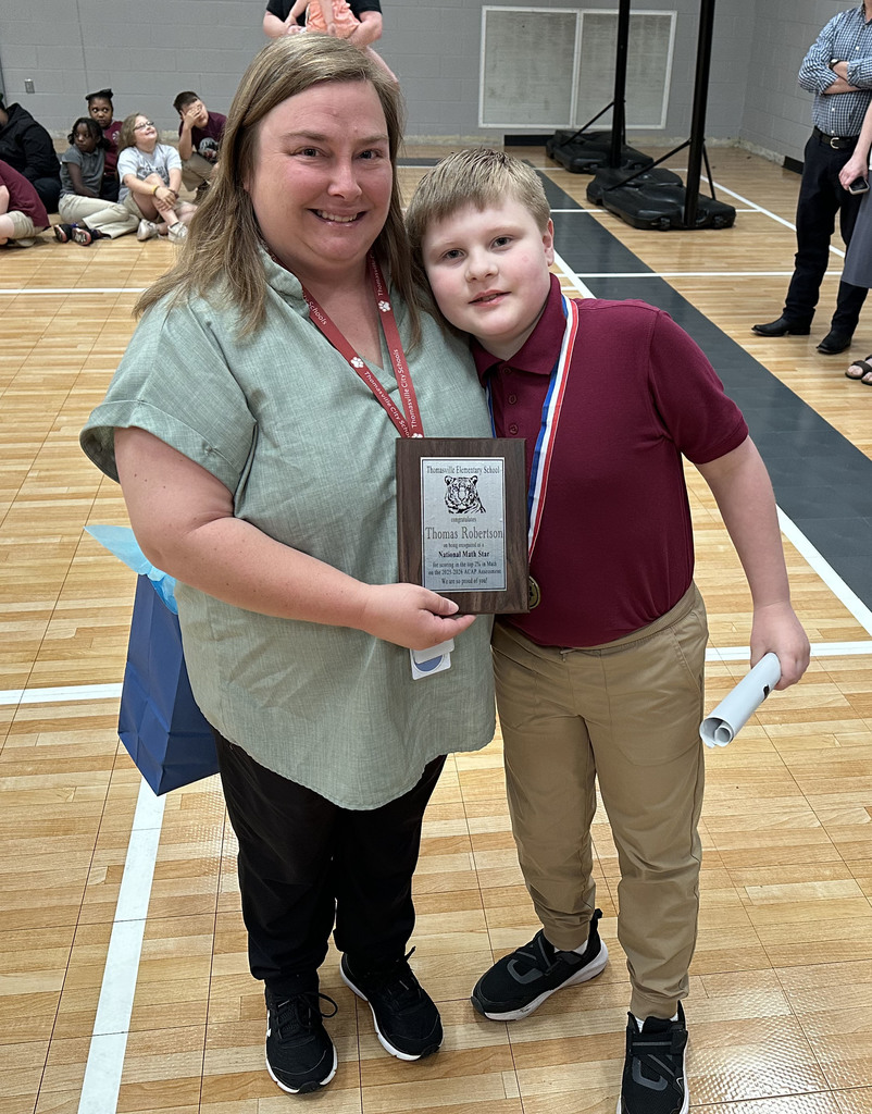 Thomas Robertson, a third grade student at Thomasville Elementary School, was recognized May 6 at an assembly in the school gym. He scored in the Top 2 percent of the Second and Third Grade math on ACAP. NOTE: This is based on last year’s score in the Second Grade.