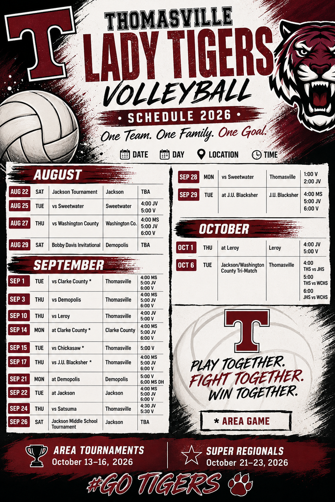 THS/TMS volleyball schedules 2026