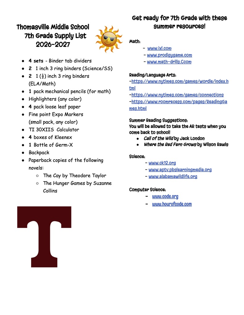 Supply Lists for TMS 2026-2027