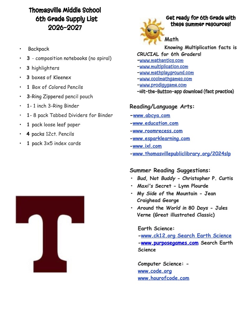 Supply Lists for TMS 2026-2027
