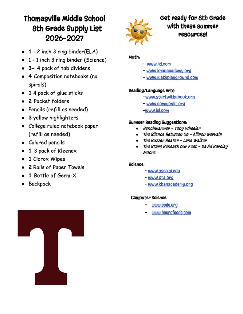 Supply Lists for TMS 2026-2027