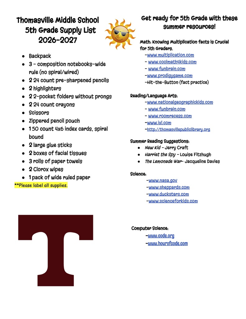 Supply Lists for TMS 2026-2027