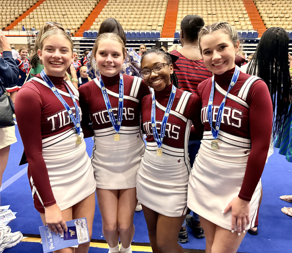 The following Thomasville High School cheerleaders made UCA All American on June 3 at Cheer Camp at Auburn University: Mary Kendyl Williams, Addyson Webb, Gracie McCampbell and Emma Lambard. Thanks to Elizabeth Ledkins for the photo.