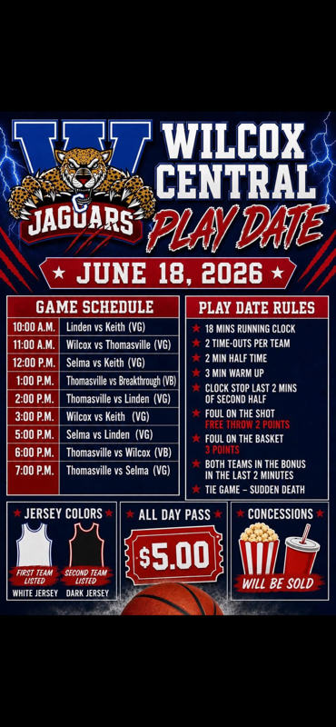 The THS varsity boys and girls basketball teams will participate Thursday, June 18 at Wilcox Central High School in Camden. Admission is $5.