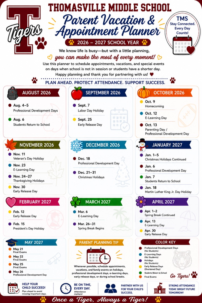 TMS parents can do a screenshot or download this calendar and have it on hand when making appointments for their child.