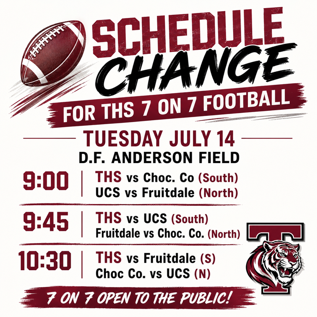 Schedule change for THS 7 on 7 for Tuesday, July 14.