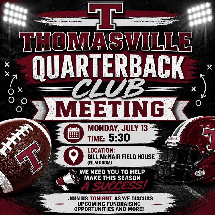 THS Quarterback Club meeting tonight, July 13, at 5:30 p.m. at the McNair Field House.
