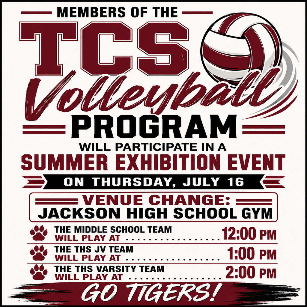 Members of the TCS Volleyball program will participate in a Summer Exhibition Event Thursday, July 16 in the Jackson High School Gym.