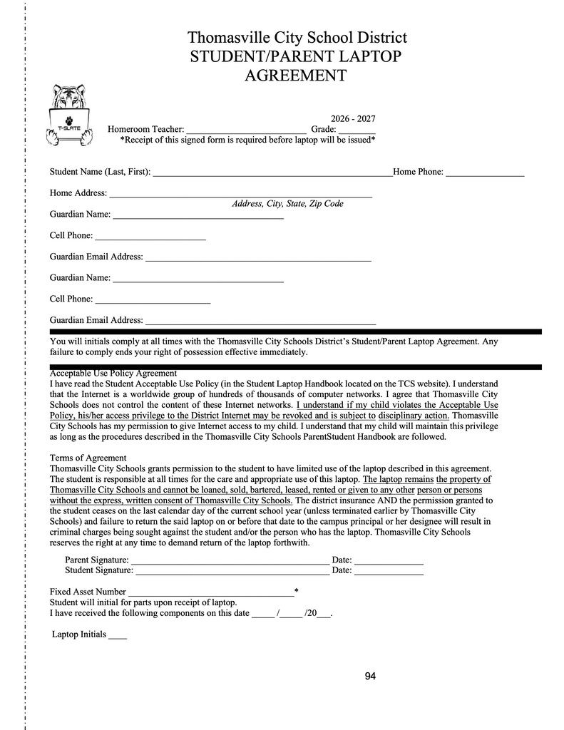 Download this form and bring it to THS orientation on Tuesday, July 28. https://www.thomasvilleschools.org/page/parents2