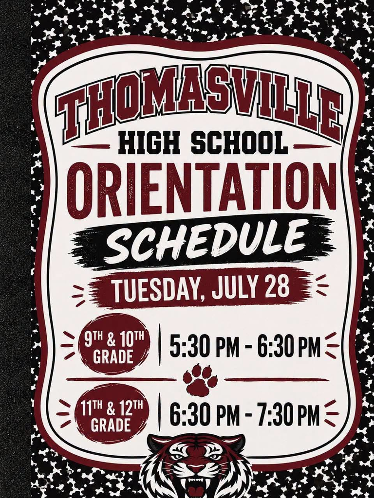 THS Orientation, 5:30 and 6:30 p.m. on Tuesday, July 28.