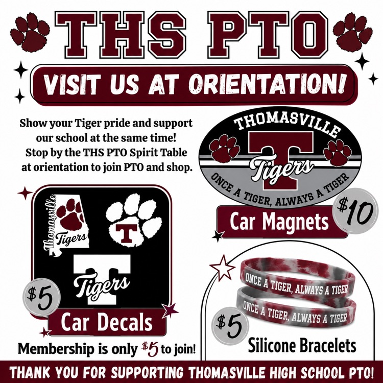 Join the THS PTO and buy car decals, car magnets and silicone bracelets.