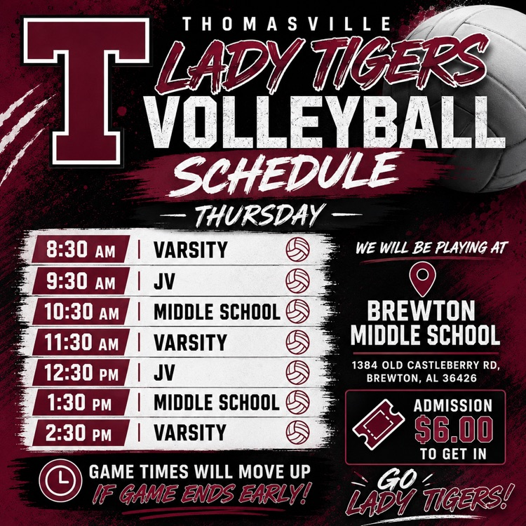 Updated volleyball schedule for Thursday