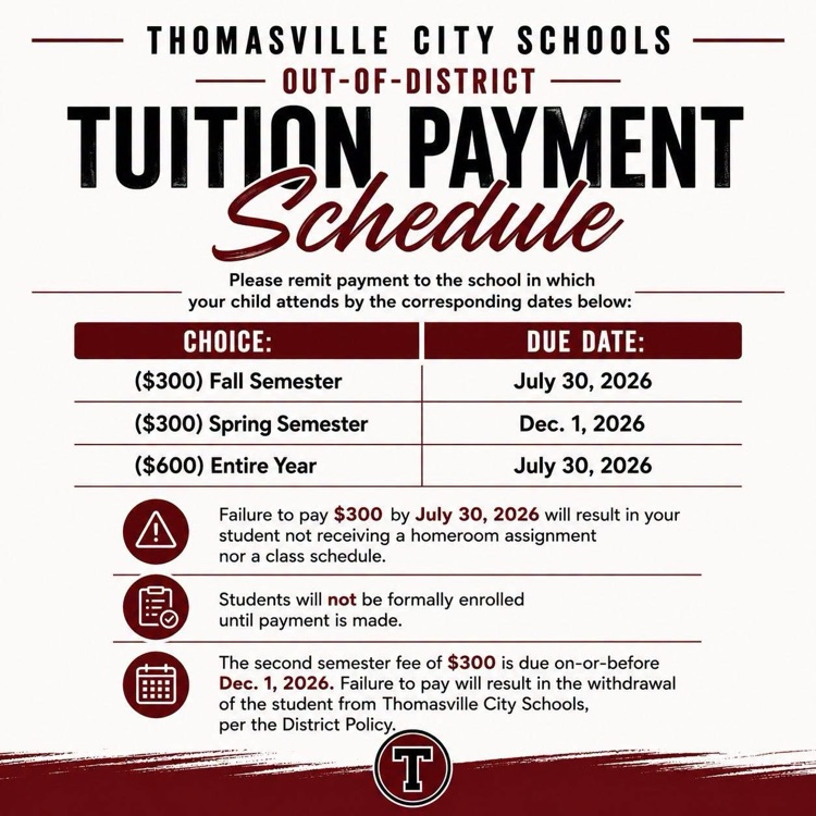 Out of District Tuition Payment Schedule