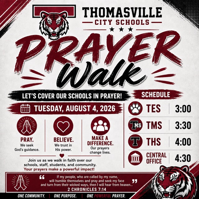 Prayer Walk, Tuesday, Aug. 4 in the Thomasville City Schools District