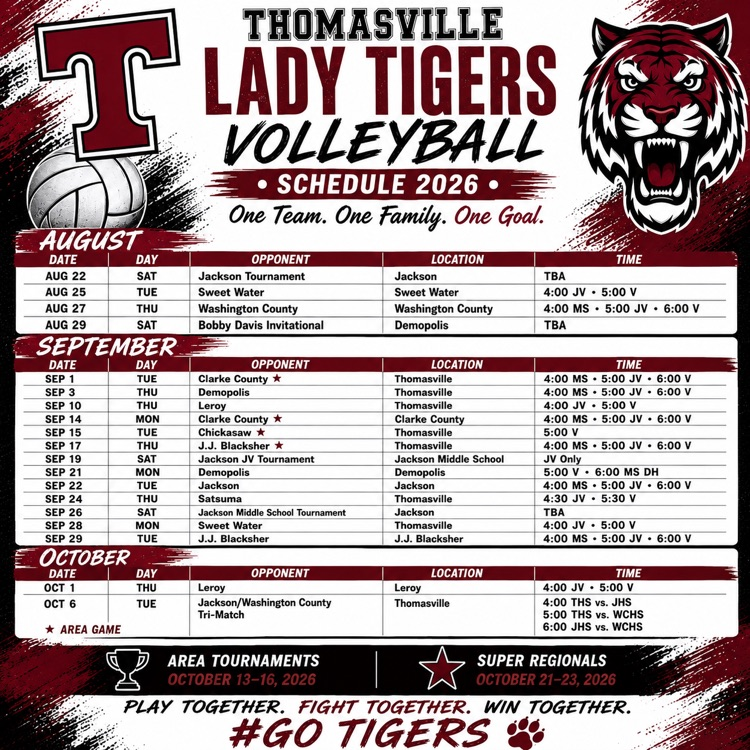 Updated TCS Volleyball Schedule 8-4-26