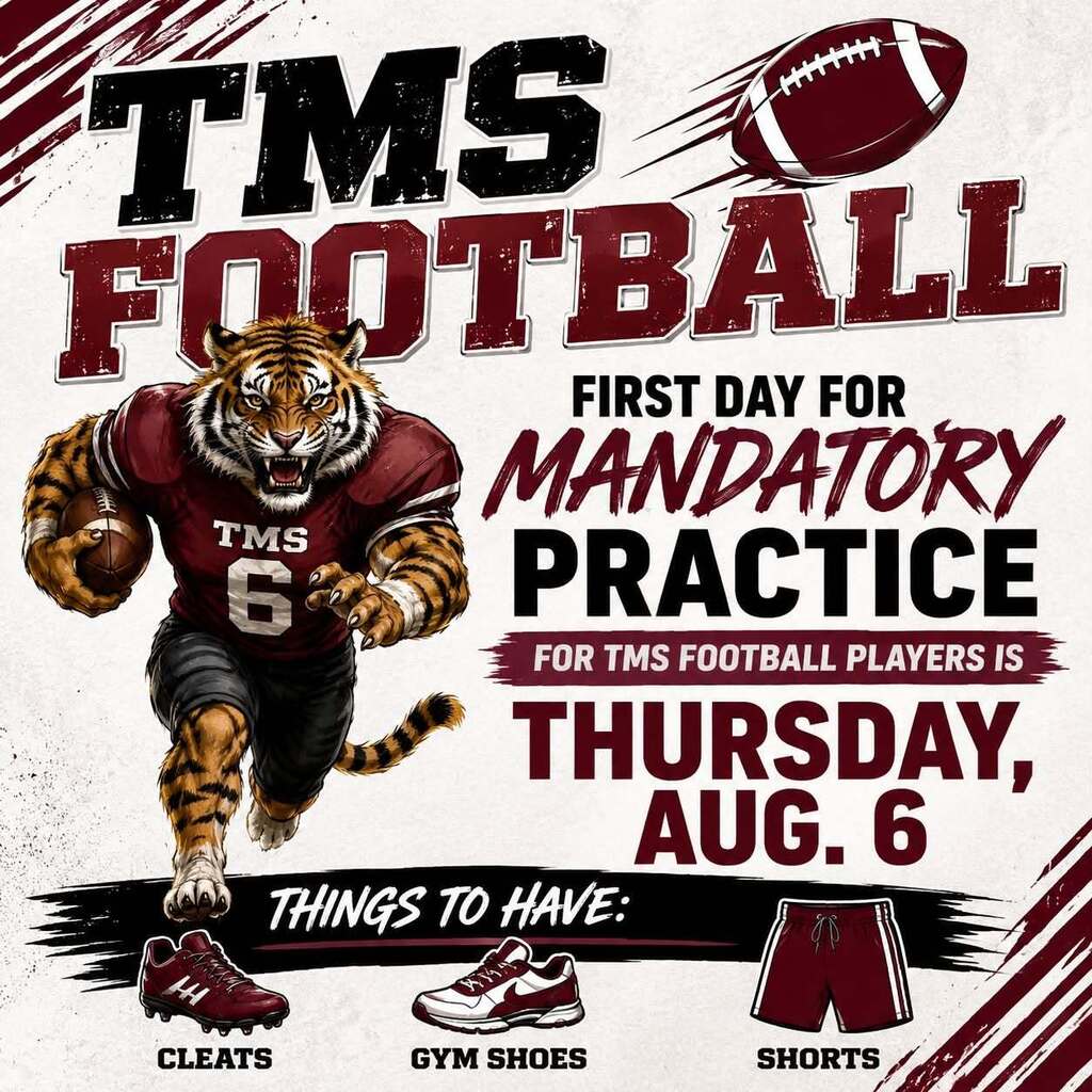 Mandatory TMS football practice on Thursday, Aug. 6.