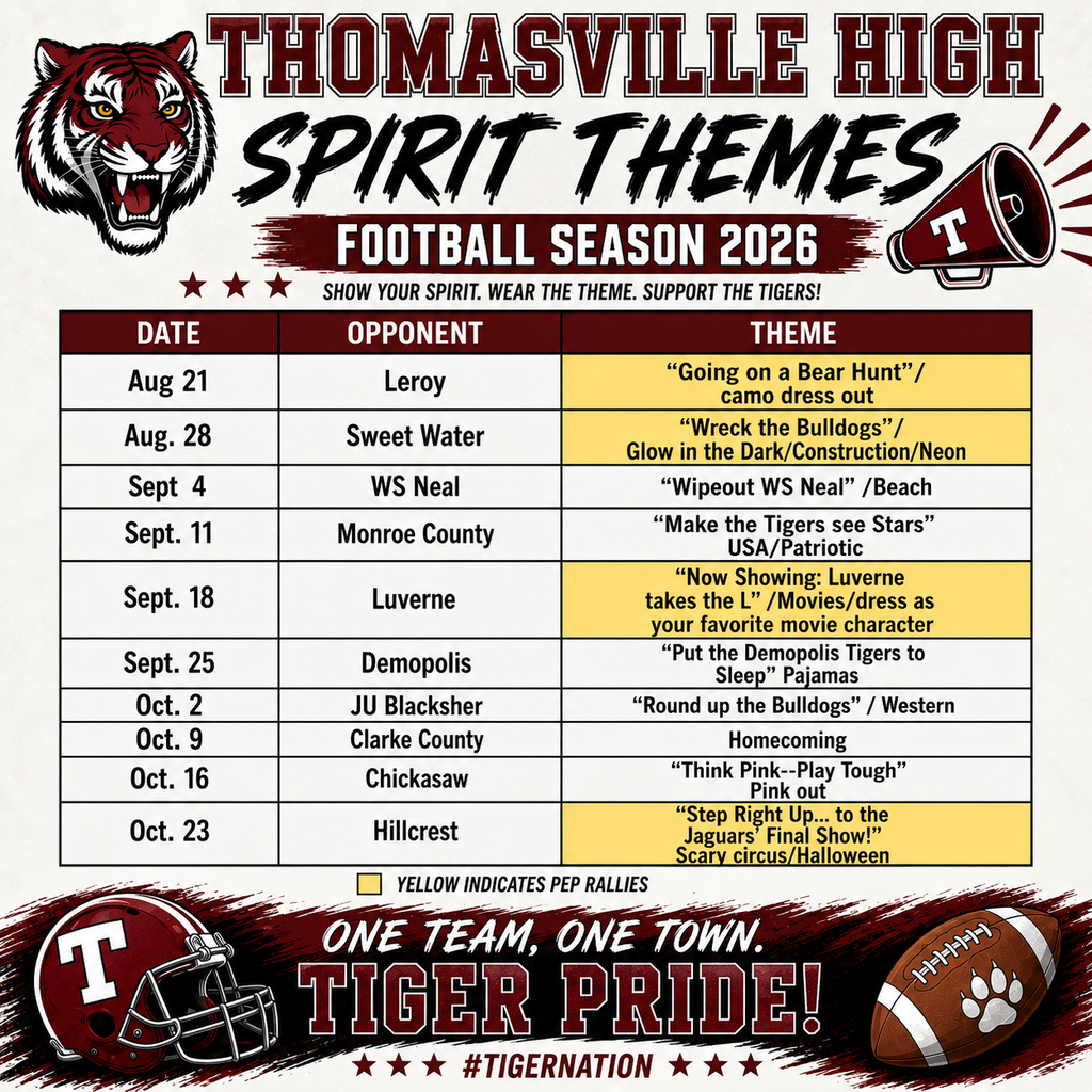Pep rallies Aug. 21 at TES and THS. Beat the Bears!