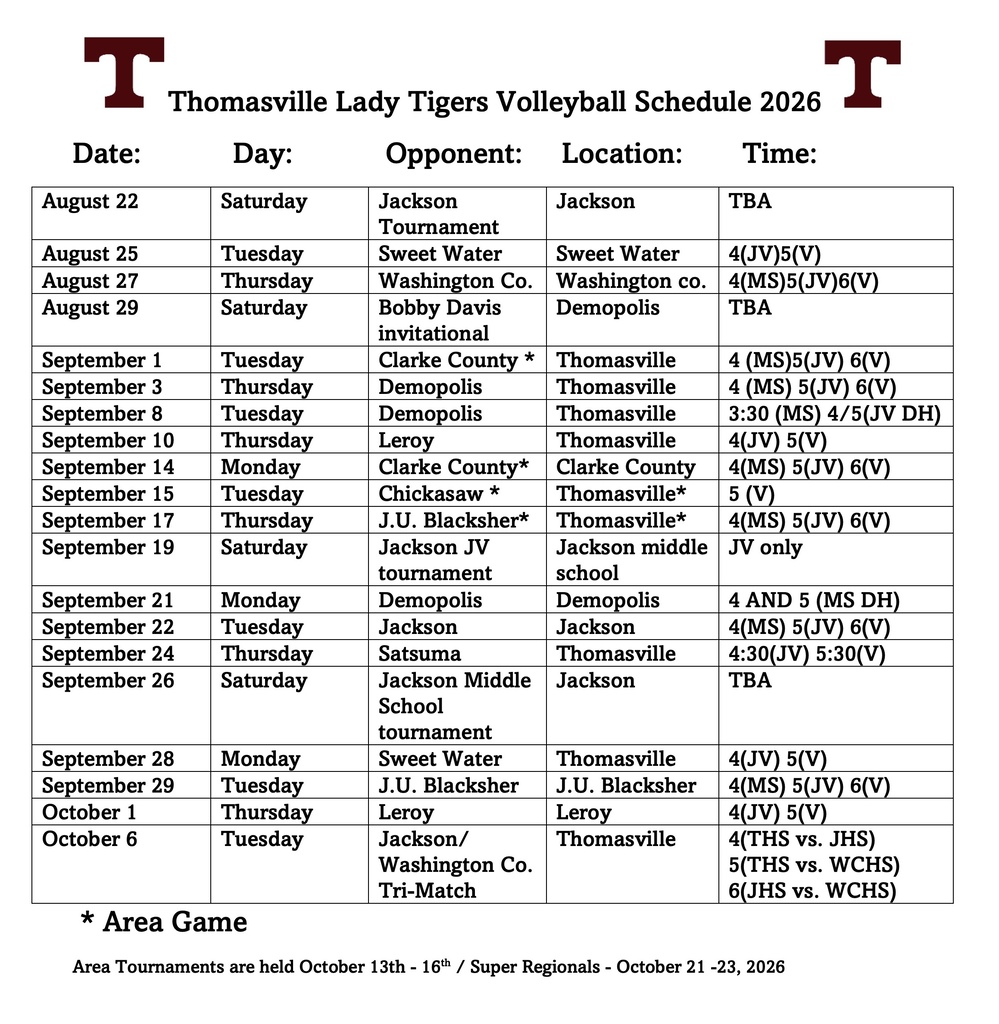2026 THS Volleyball Schedule