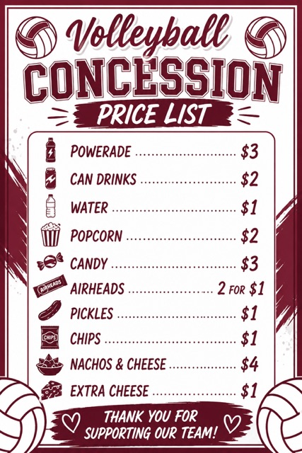 Come hungry today for volleyball! TMS game starts at 5 p.m.