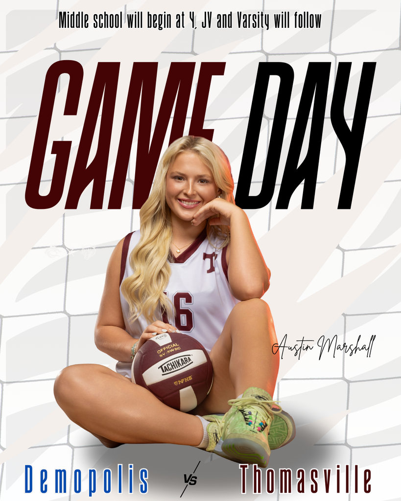The TMS and THS volleyball teams will host Demopolis on Thursday, Sept. 3 in the THS gym. The TMS game starts at 4 p.m. Cash or GoFan will be accepted at the gate. (More photos will be posted.) https://gofan.co/event/6803926?schoolId=AL11808