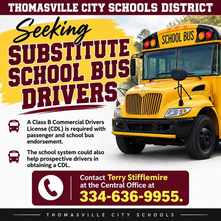 Thomasville City Schools seeking substitute school bus drivers