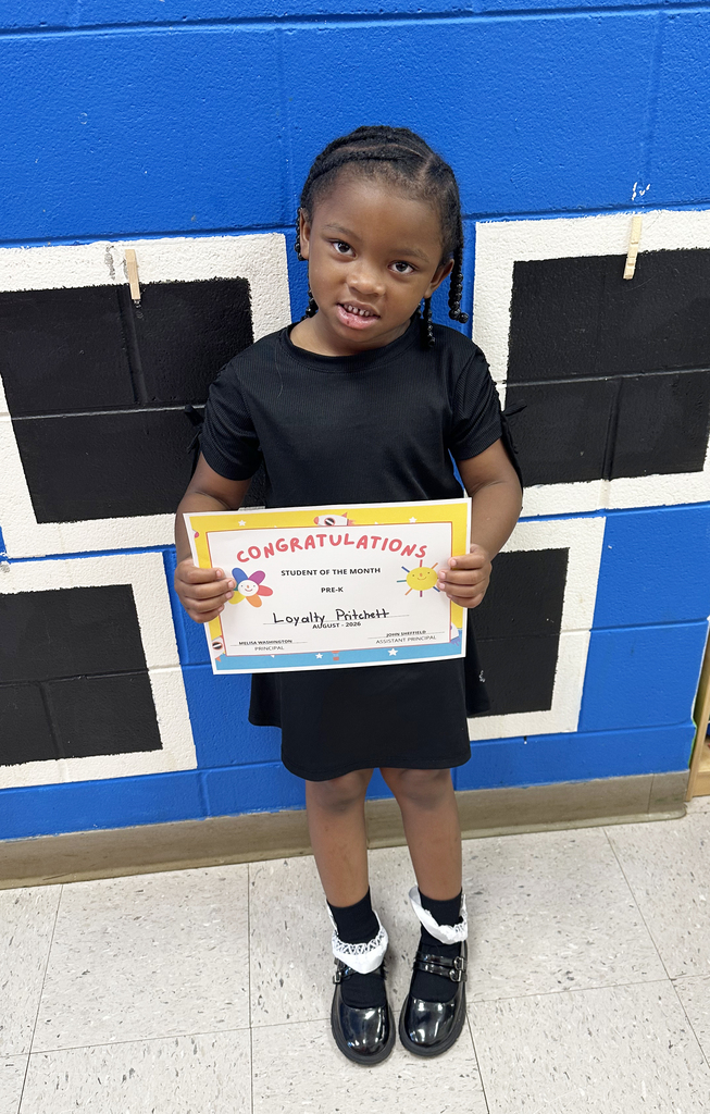 Loyalty Pritchett, a Pre-K student, was chosen as a "Student of the Month" for August 2026 at Thomasville Elementary School.