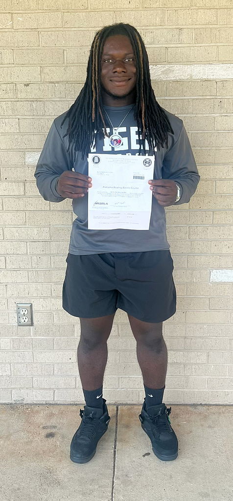 Alvin Patrick, a student in the Driver's Education program at Thomasville High School, has earned his Alabama Boating License.