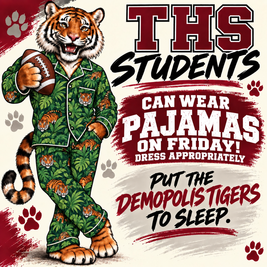 THS students can dress in pajamas Friday per the Game Day theme. Dress appropriately!