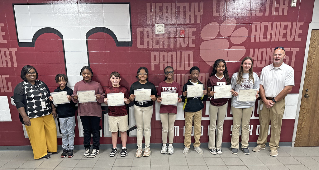 "Students of the Month" for September 2026 at Thomasville Middle School include Julian Hudson and Aubrey Holt, Fifth Grade; J.C. Drinkard and Hailey Norwood, Sixth Grade; Januari Blanks and Reggie Cox, Seventh Grade; and Khloe Rice and Harper Phillips, Eighth Grade. They are pictured with Renae Williams, TMS Assistant Principal; and Brad Elam, TMS Principal.