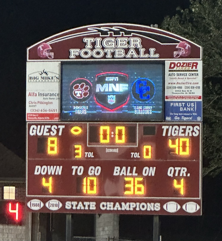 The THS Tigers varsity football team beat Clarke County 40-8 Oct. 12 at D.F. Anderson Field.