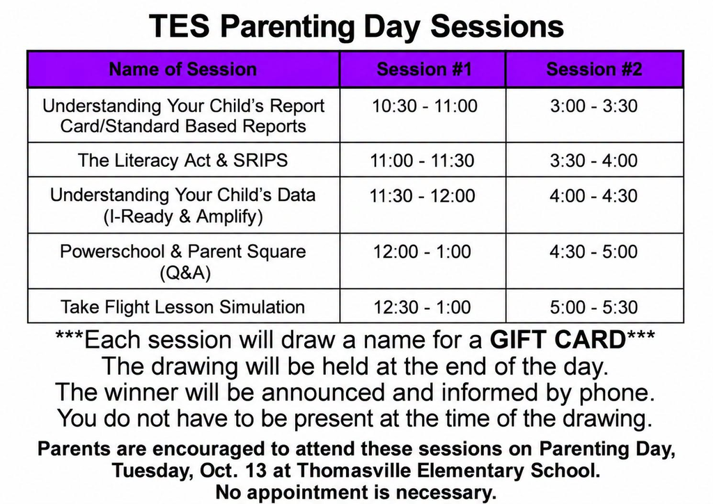 TES parents are encouraged to attend Parenting Day Sessions on Oct. 13.