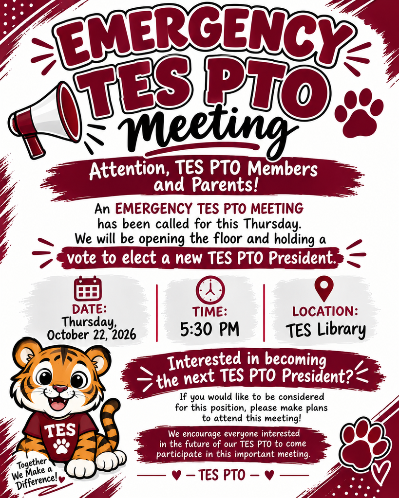 Emergency TES PTO meeting, 5:30 p.m. on Thursday, Oct. 22 in the school library.