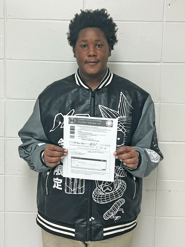 Ethan Grayson, a student in the Thomasville High School Driver's Education program, had passed his road test and will earn his license when he turns 16.