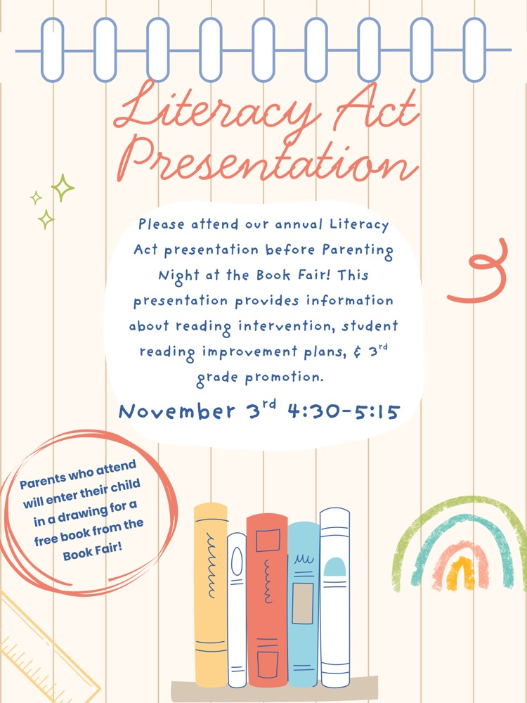 Important Literacy Act presentation, 4:30 p.m. on Nov. 3 at TES