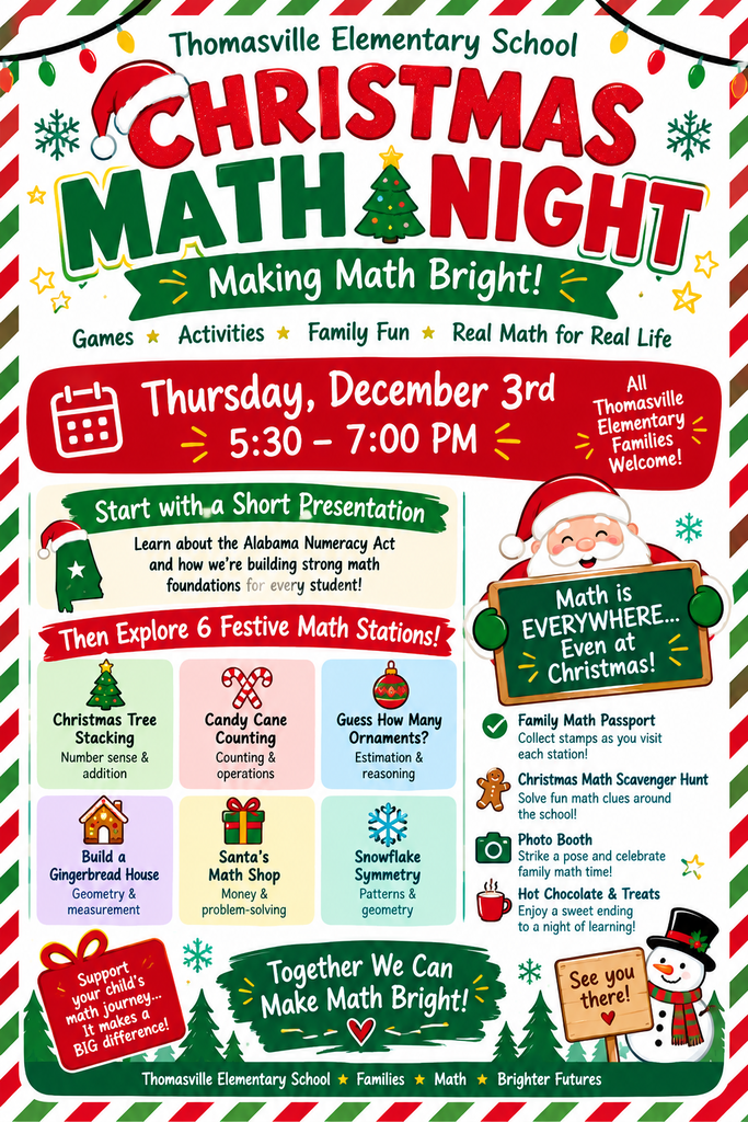 Christmas Math Night, 5:30 p.m. on Dec. 3 at TES.