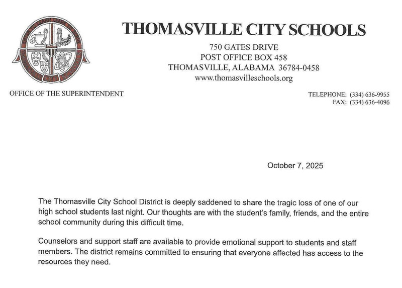 Letter from Vickie Morris, Thomasville City School Superintendent - 10-7-25