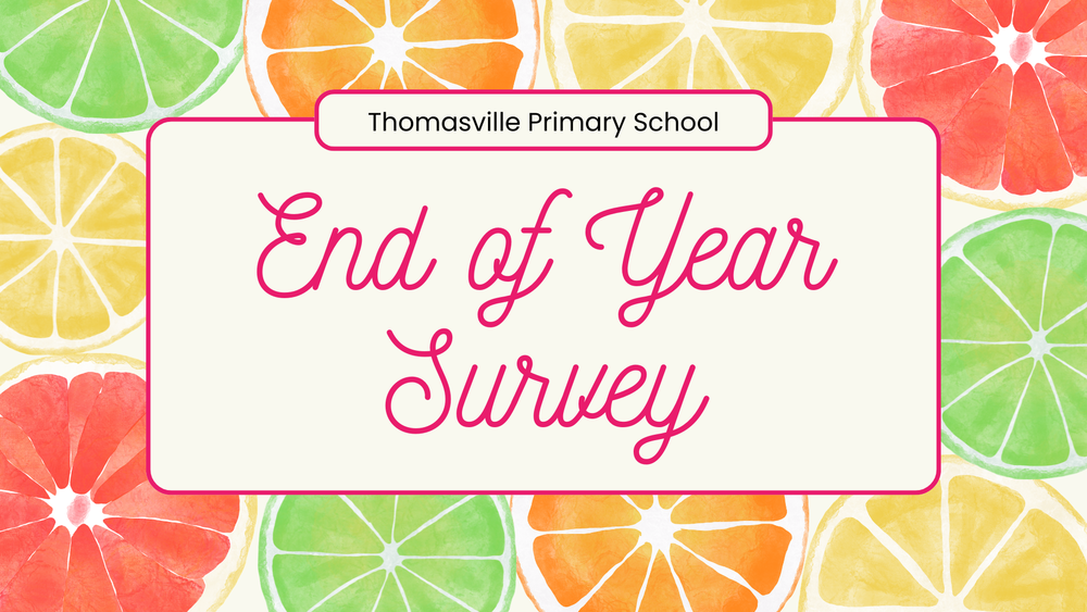 End of Year Survey in cursive with fruit slices around
