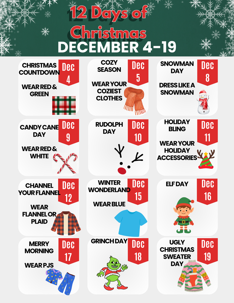 12 Days of Christmas Spirit Days