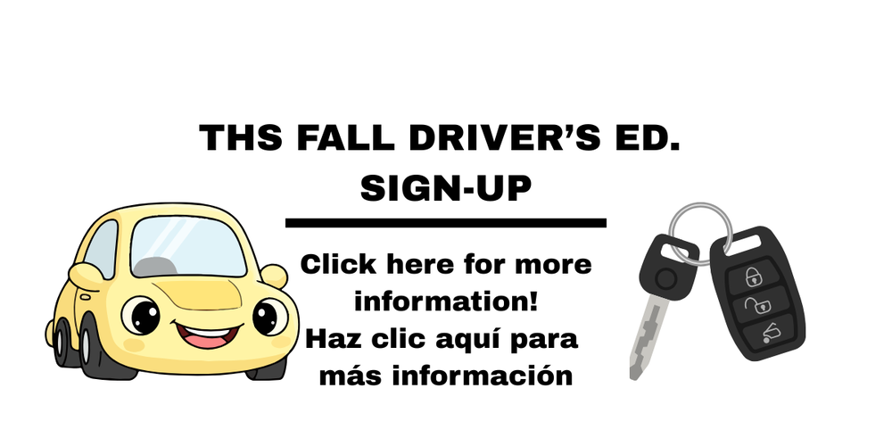 A yellow VW Beetle and car keys; fall driver's ed sign up is available