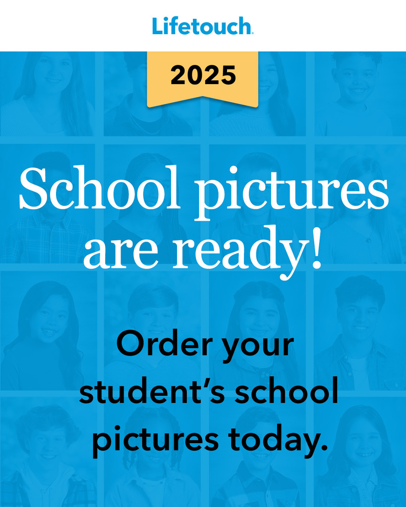 Blue square announcing You Can Order School Pictures