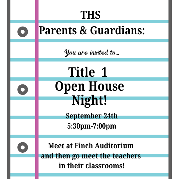 Title 1 Night info on a background that looks like a sheet of notebook paper