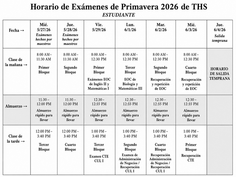Exam Schedule Spanish