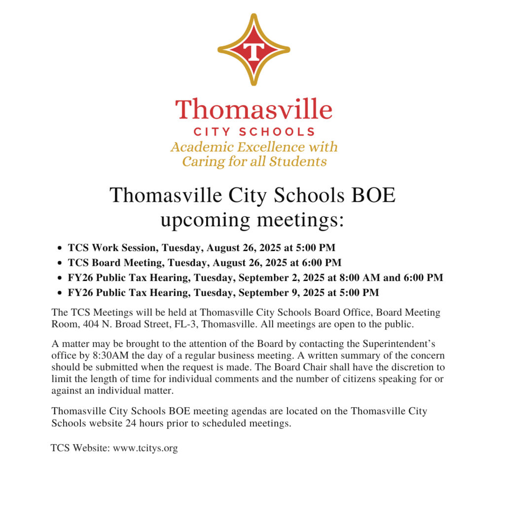 TCS BOE Work Board Meetings and Tax Hearings for Aug & Sep 2025