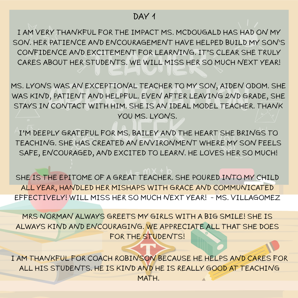 TCS Teacher Appreciation 2026 Day 1 Comments