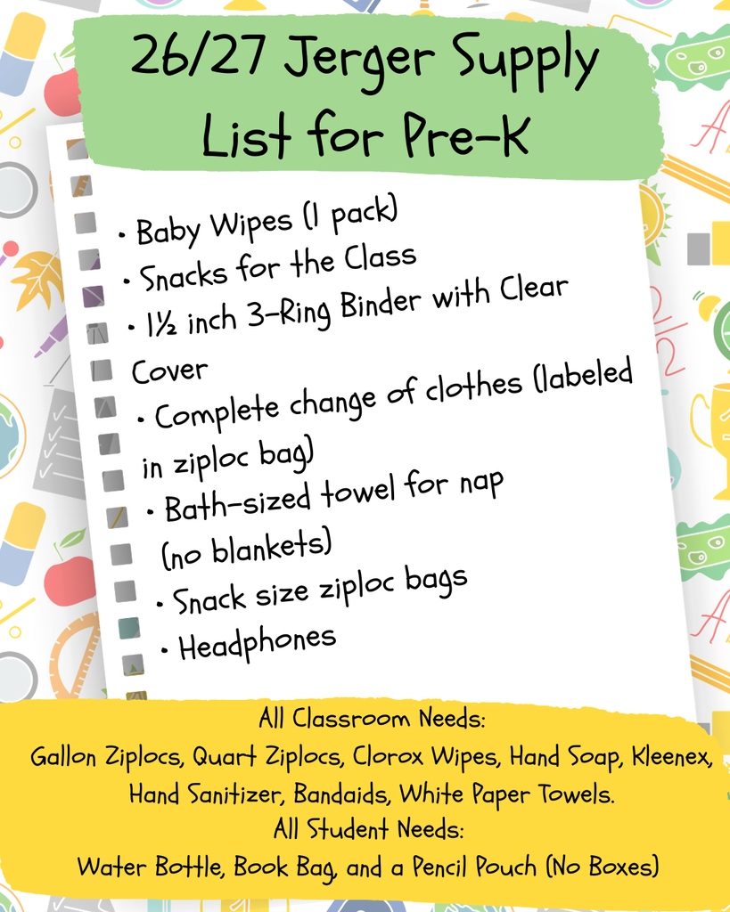 Jerger Supply List